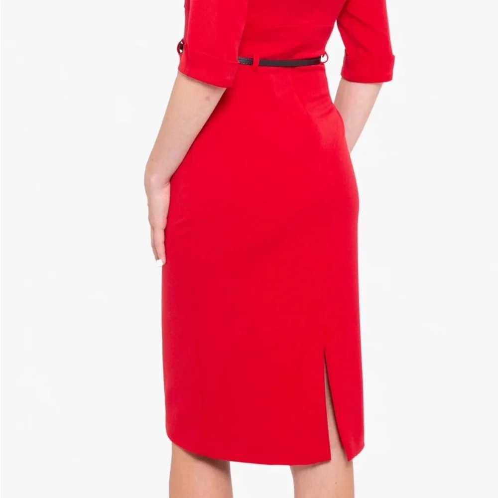 Black Halo Jackie O red Midi Dress classy designer Sz.6 - Picture 11 of 11